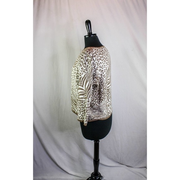 Alfred Dunner Animal Print Sweater White Tan Sequins Size L - Picture 2 of 5